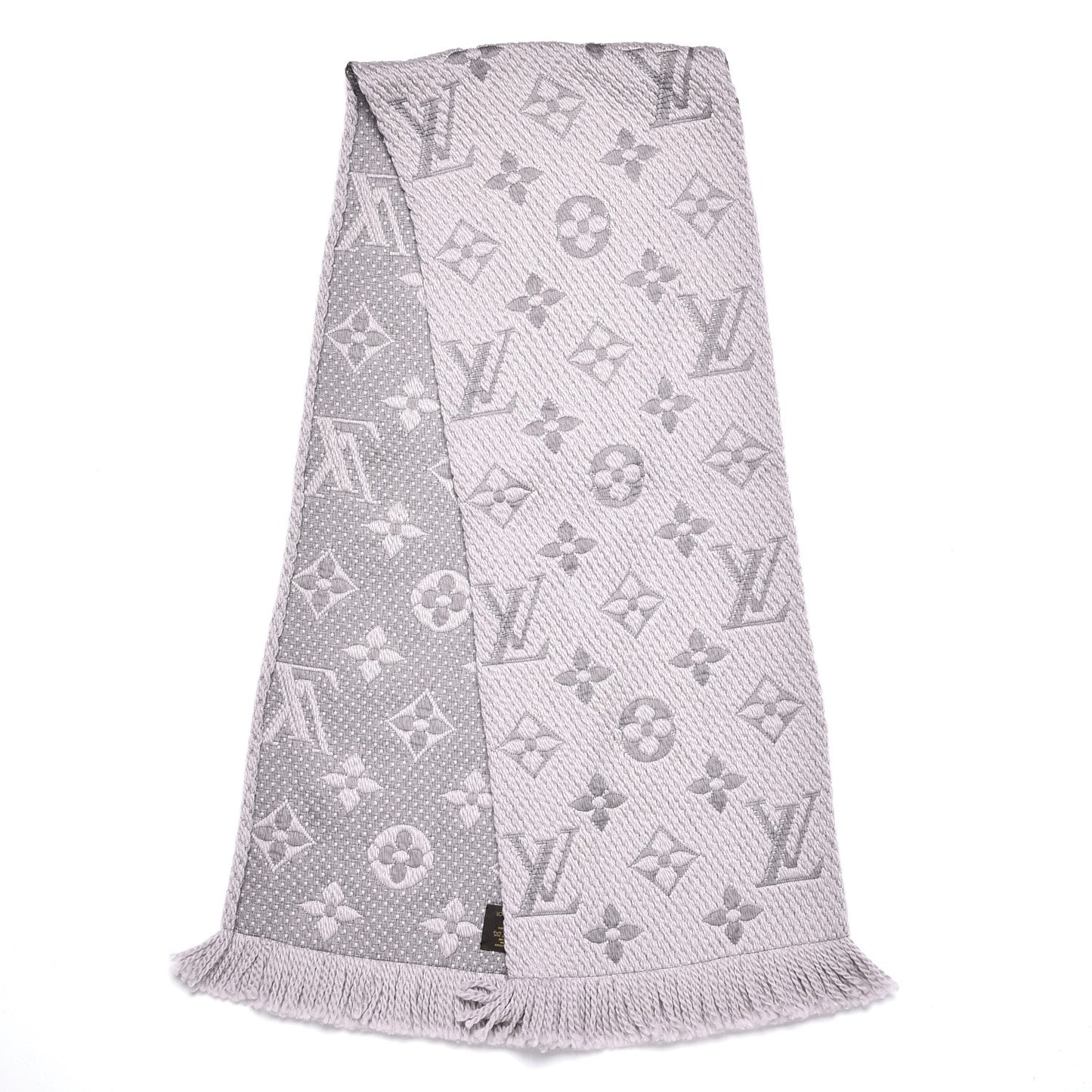 Wool Silk Logomania Scarf Pearl Grey