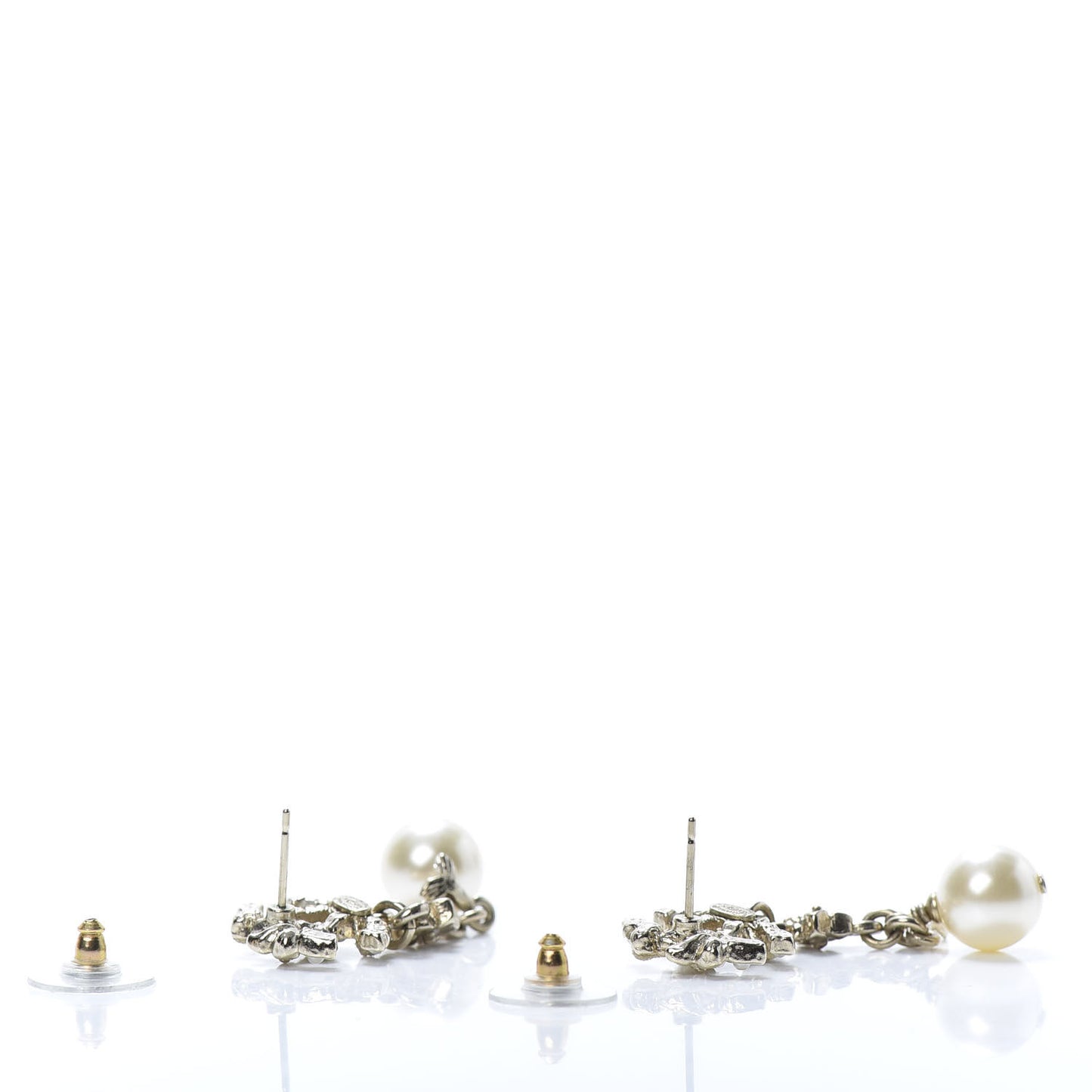 Pearl Crystal CC Flower Drop Earrings Gold White Nacre