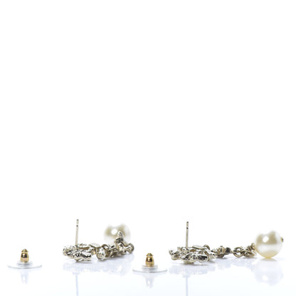 Chanel Pearl Crystal CC Flower Drop Earrings Gold White Nacre 3 of 5