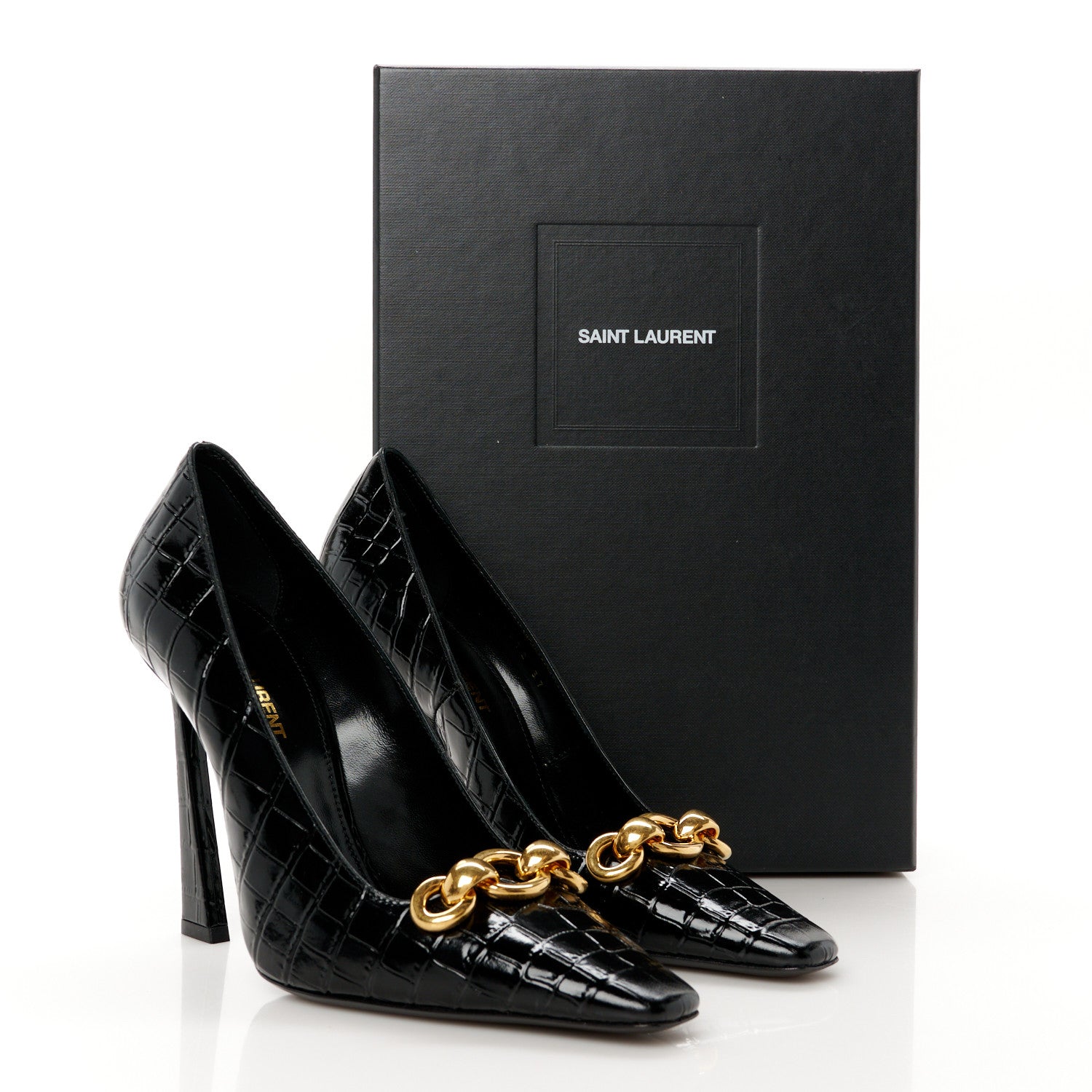 Saint Laurent Calfskin Crocodile Embossed Silvana 110mm Pumps 37 Black 10 of 10