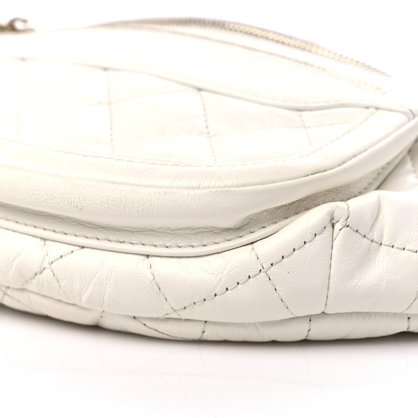 Aged Calfskin Quilted Waist Belt Bag White