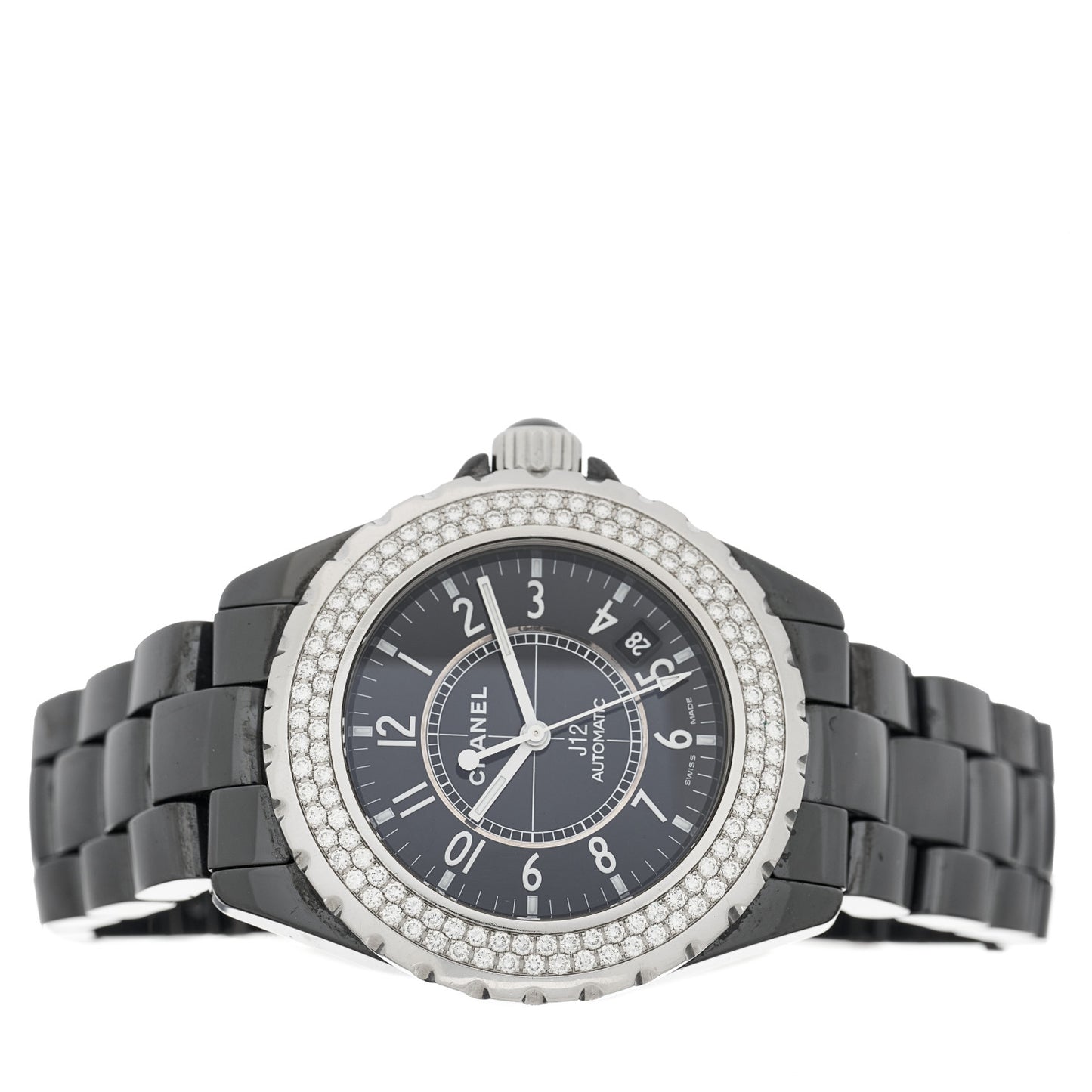 Stainless Steel Ceramic Diamond Pave Bezel 41mm J12 Automatic Watch Black