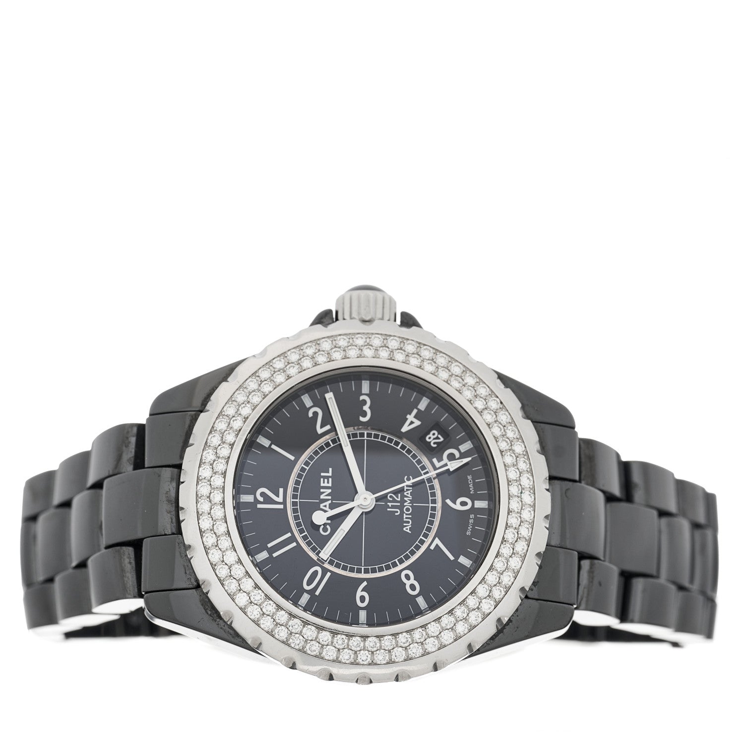 Chanel Stainless Steel Ceramic Diamond Pave Bezel 41mm J12 Automatic Watch Black 2 of 5
