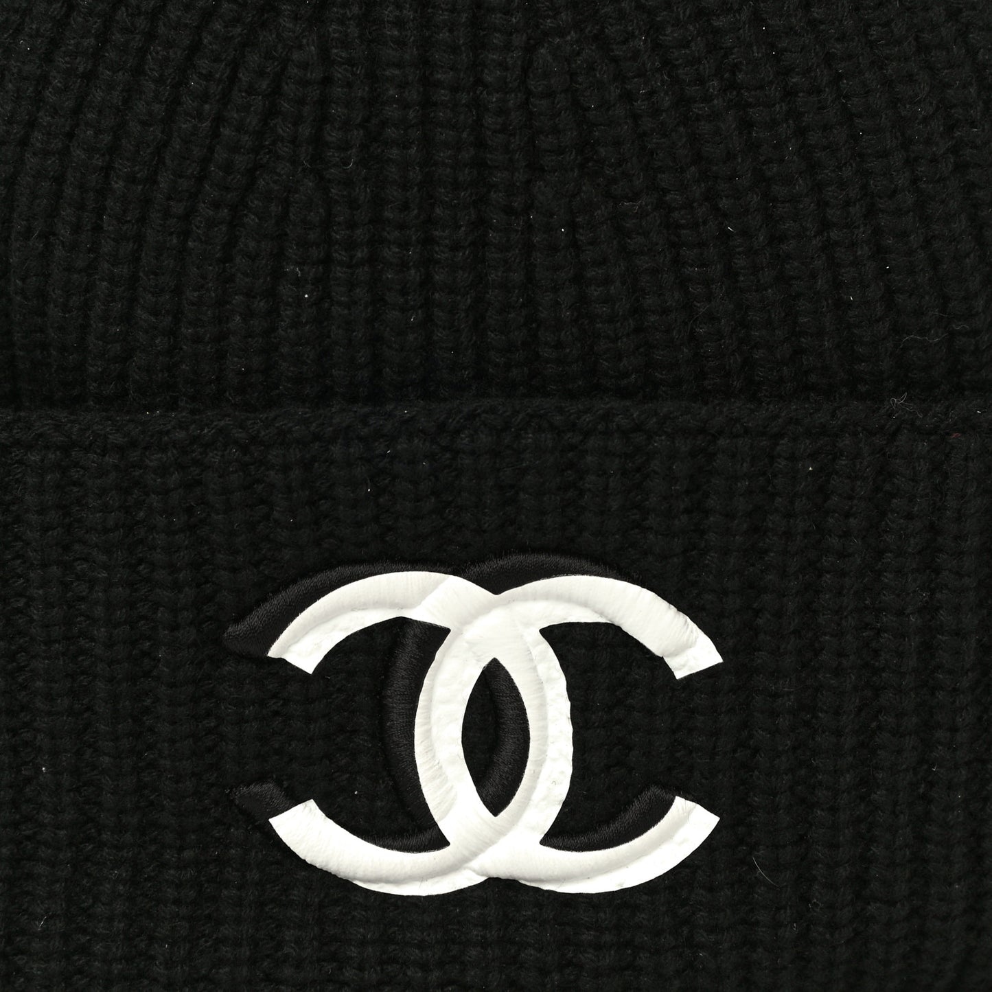 Wool Cashmere CC Beanie Hat Black White
