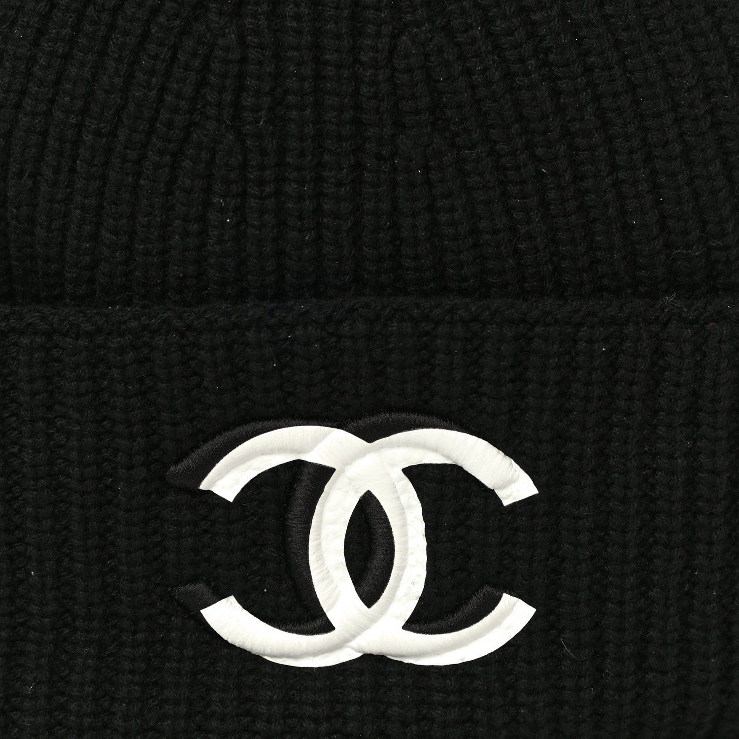Chanel Wool Cashmere CC Beanie Hat Black White 2 of 10