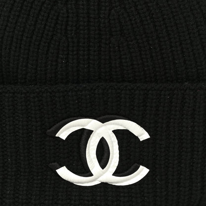 Chanel Wool Cashmere CC Beanie Hat Black White 2 of 10