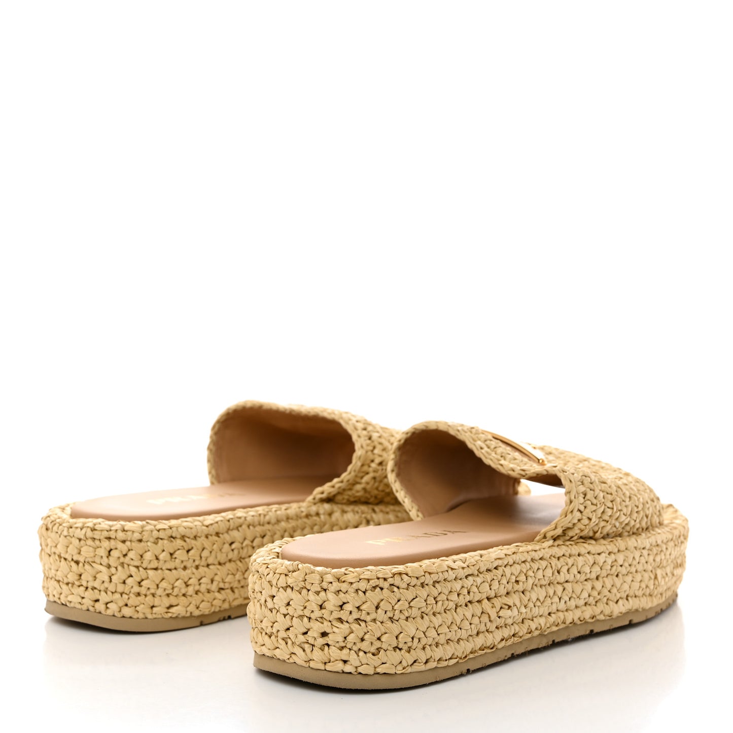 Raffia Metal Triangle Logo Woven Flatform 35mm Slide Sandals 36 Naturale