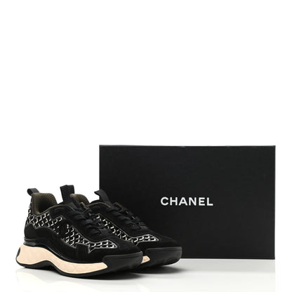 Chanel Suede Calfskin Embroidered CC Sneakers 39 Black 9 of 9