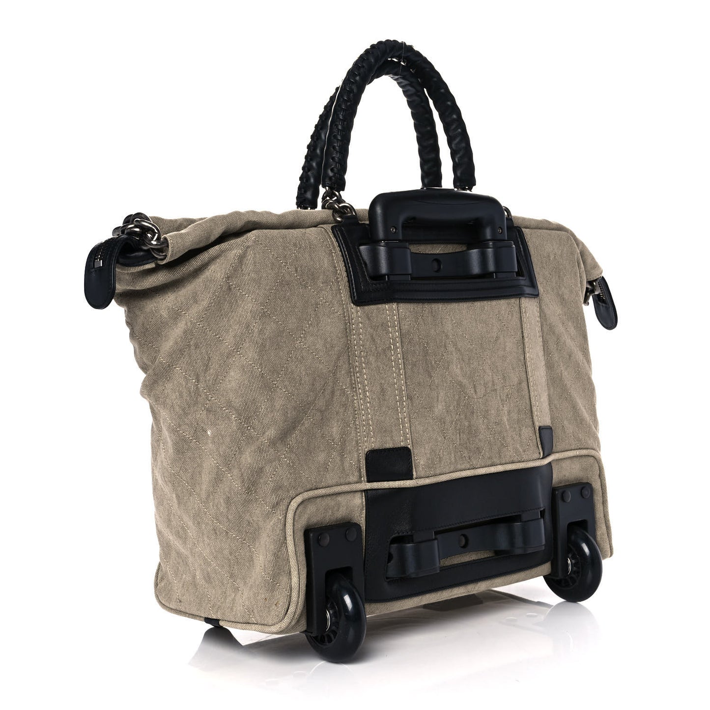 Washed Toile Calfskin Quilted Trolley Beige Black