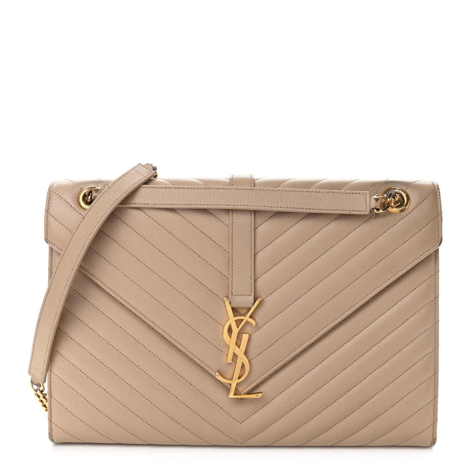 Saint Laurent Grain De Poudre Matelasse Chevron Large Monogram Satchel Dark Beige 1 of 17