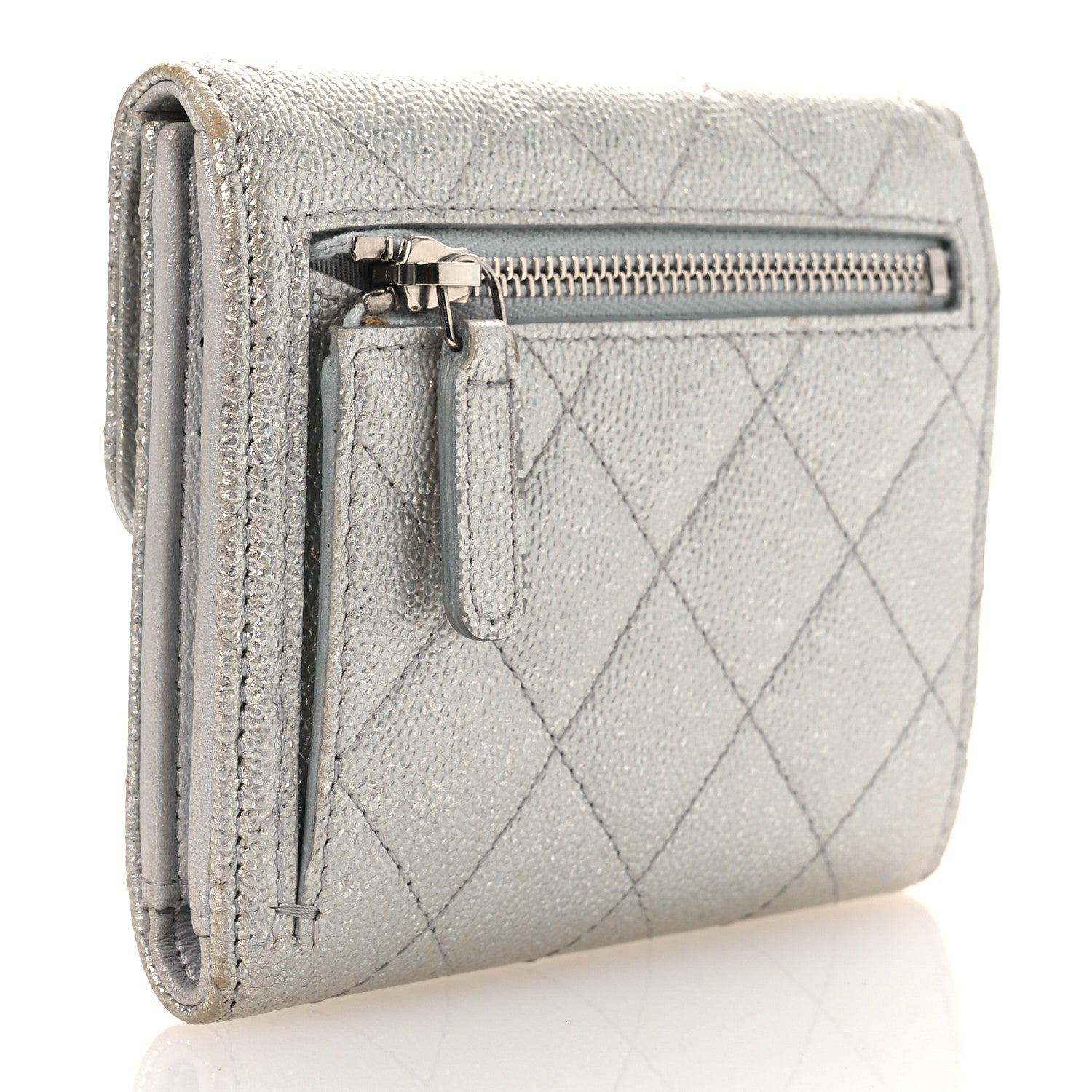 Chanel Metallic Caviar Quilted Compact Flap Wallet Silver 3 of 14