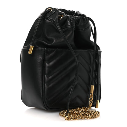 Gucci Calfskin Matelasse Front Pocket Mini GG Marmont Bucket Bag Black 2 of 11