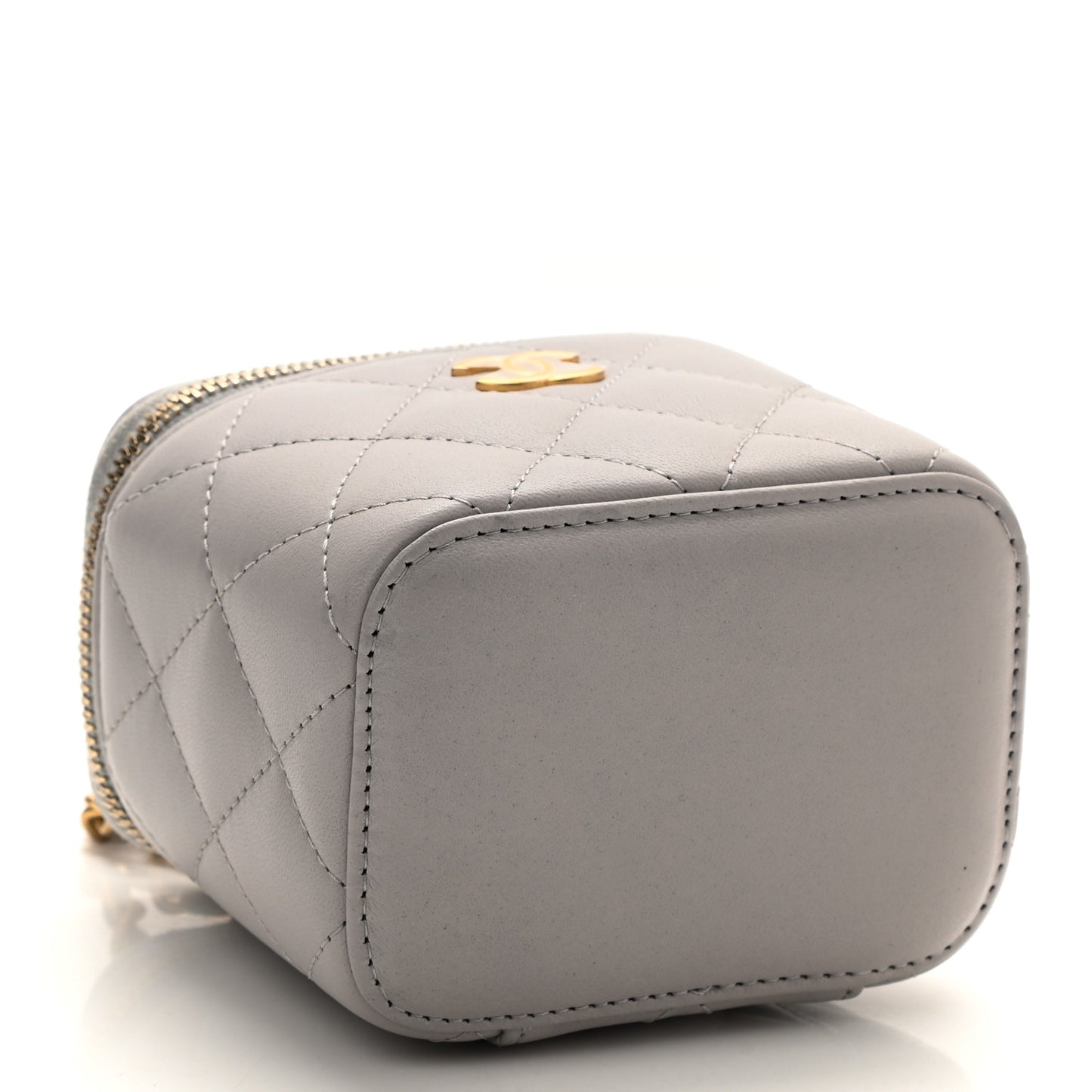 Lambskin Quilted Top Handle Mini Vanity Case With Chain Grey