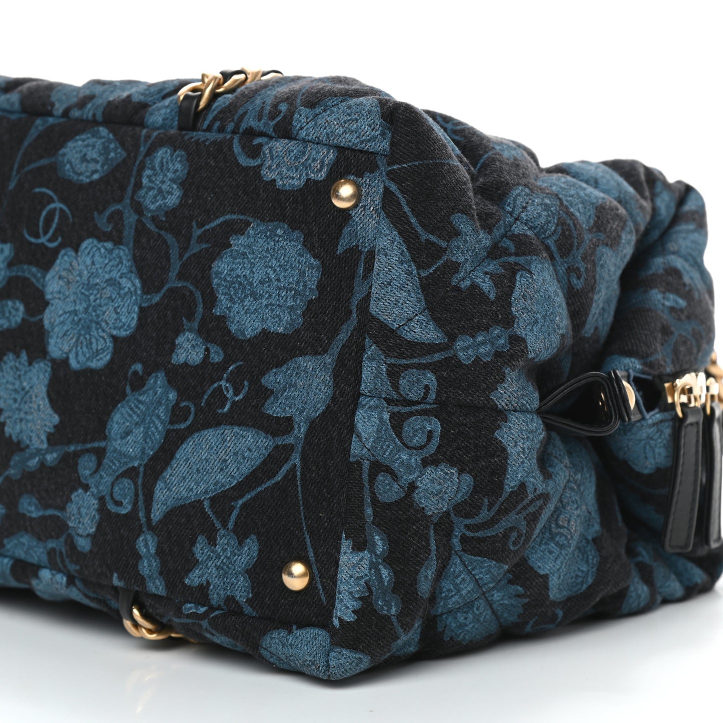Denim Printed Destination Chenonceau Shoulder Bag Blue Black