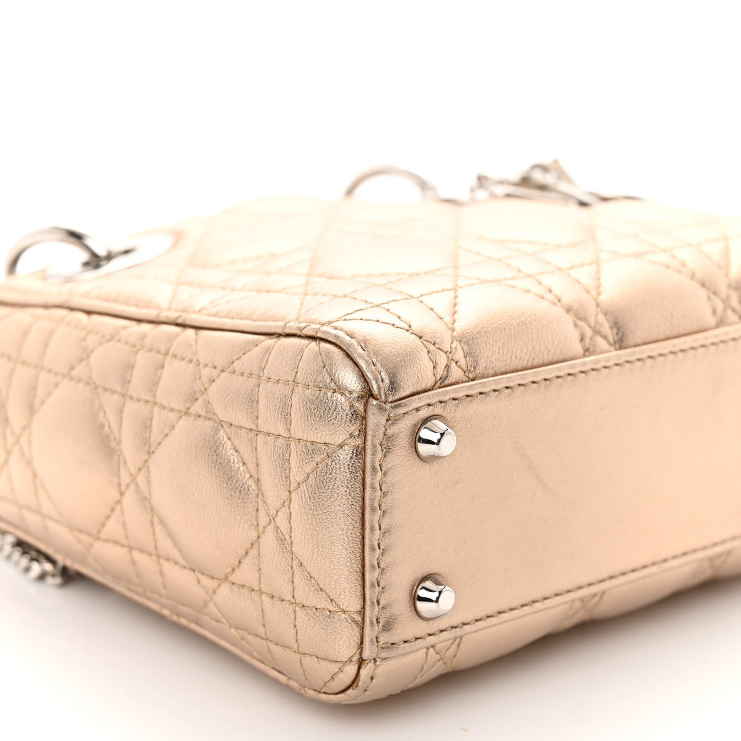 Metallic Lambskin Cannage Mini Lady Dior Gold