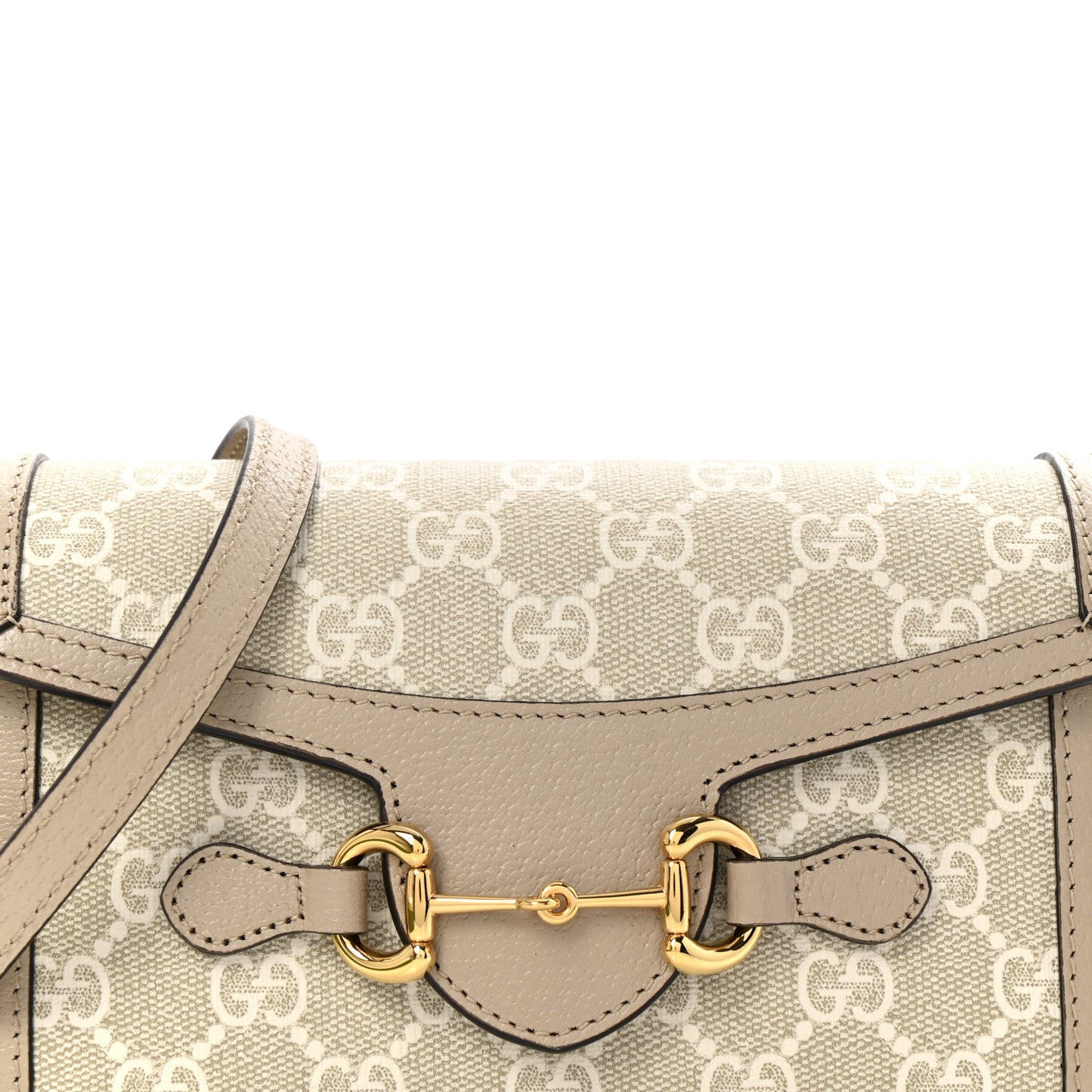 GG Supreme Monogram Textured Dollar Calfskin Mini Horsebit 1955 Shoulder Bag Beige Mystic White Oatmeal