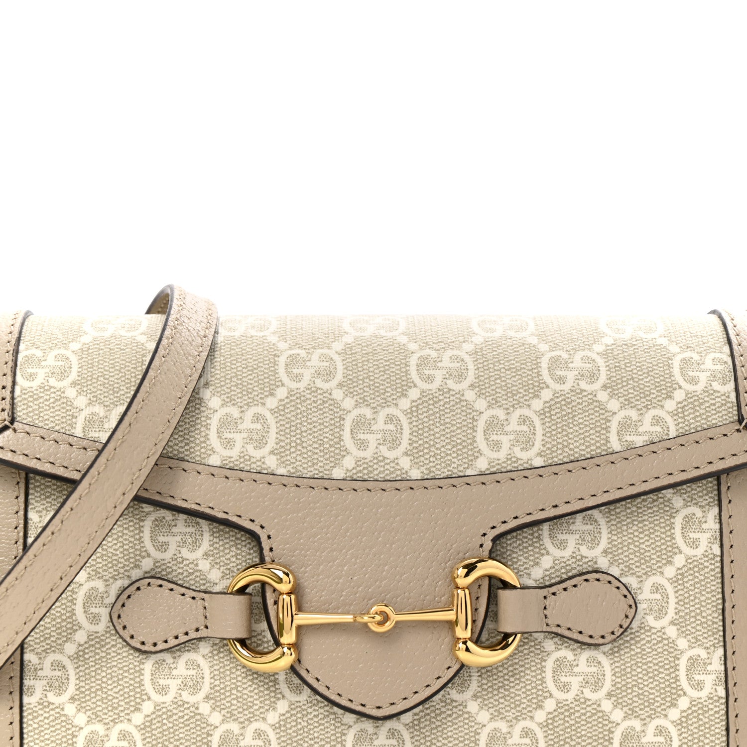 Gucci GG Supreme Monogram Textured Dollar Calfskin Mini Horsebit 1955 Shoulder Bag Beige Mystic White Oatmeal 8 of 13