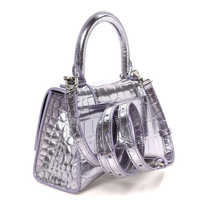Balenciaga Metallic Calfskin Crocodile Embossed Hourglass Top Handle Bag XS Lilac 3 of 11