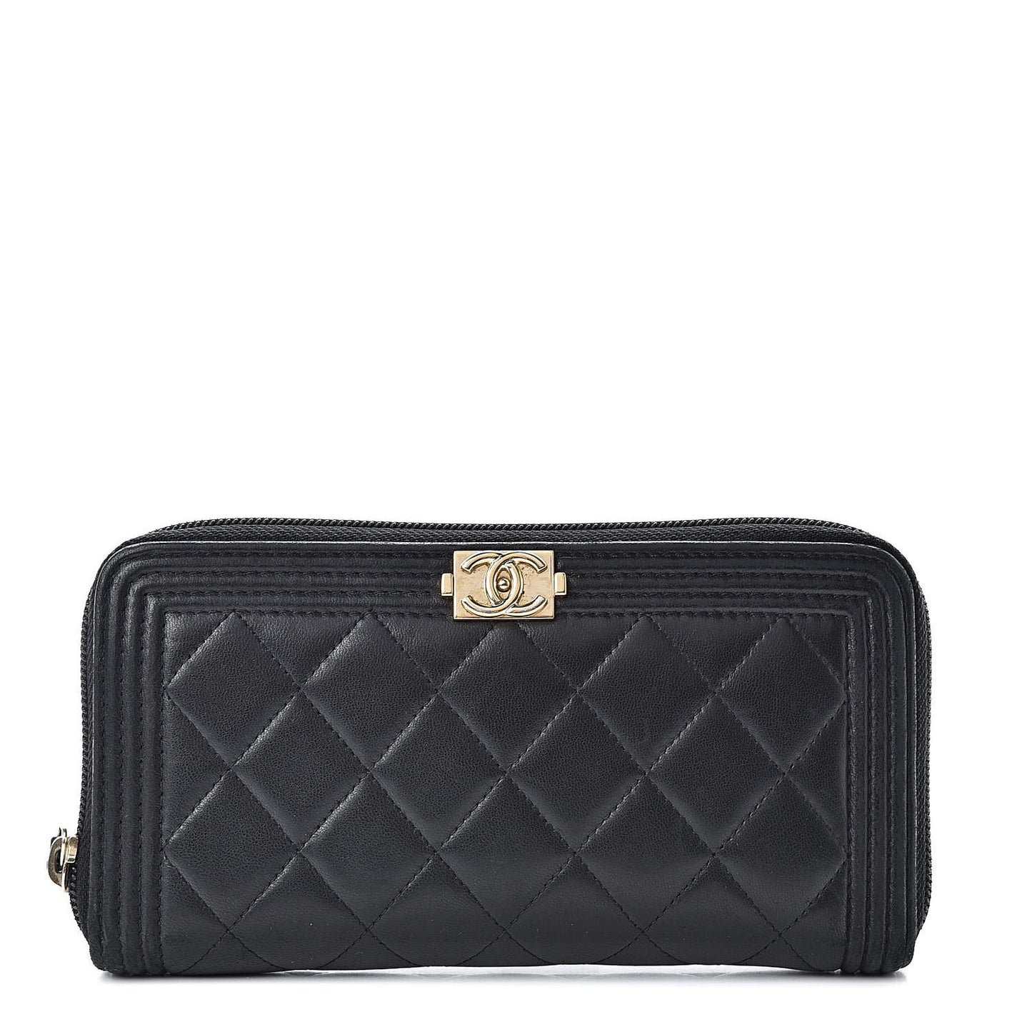 Lambskin Quilted Boy Zip Around Wallet Black