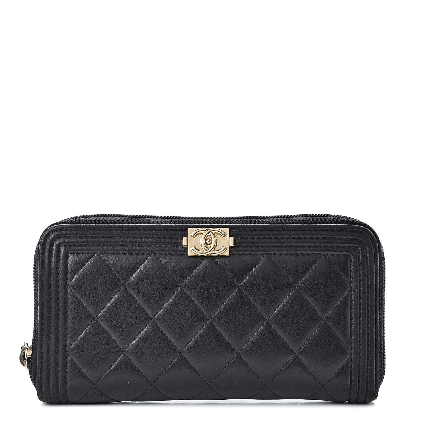 Chanel Lambskin Quilted Boy Zip Around Wallet Black 1 of 13