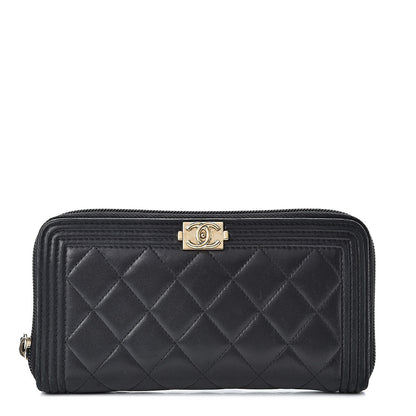 Chanel Lambskin Quilted Boy Zip Around Wallet Black 1 of 13