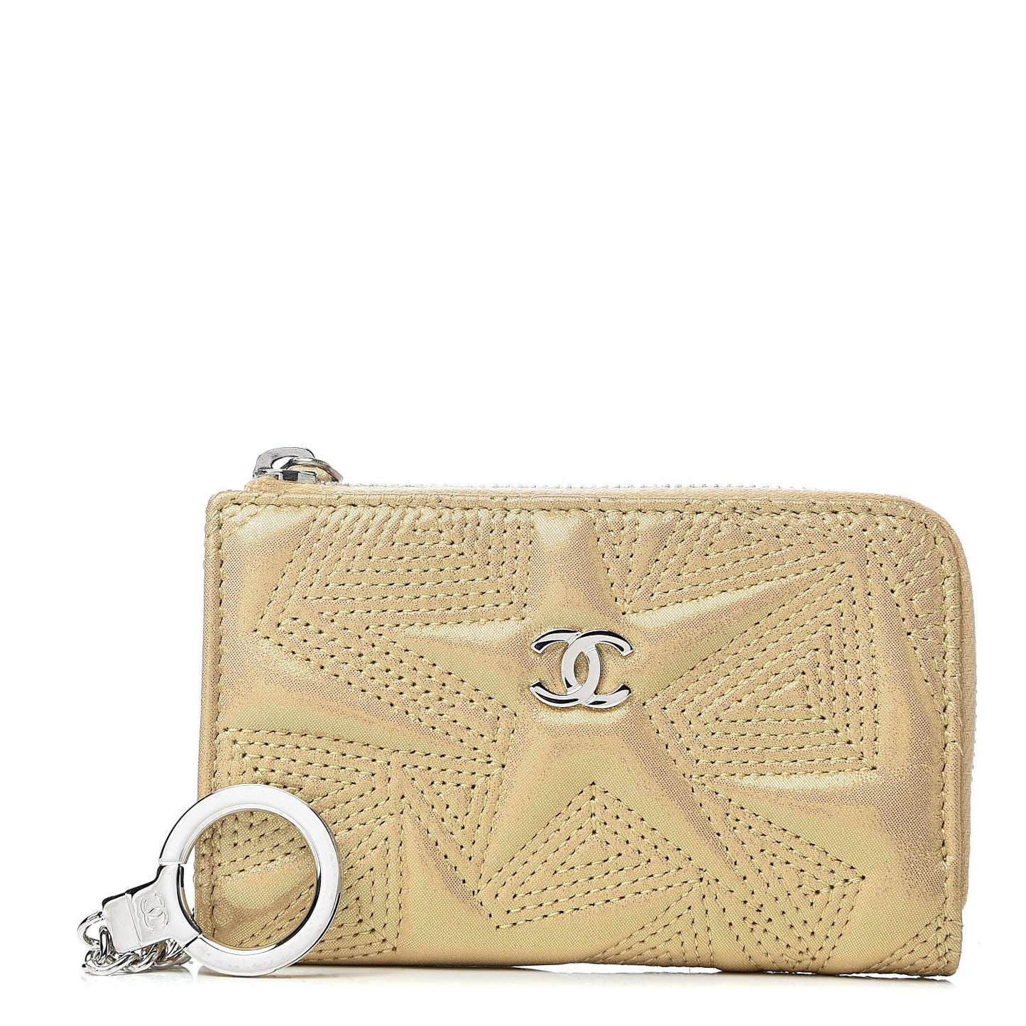 Metallic Lambskin Star Embossed Coin Key Pouch Gold