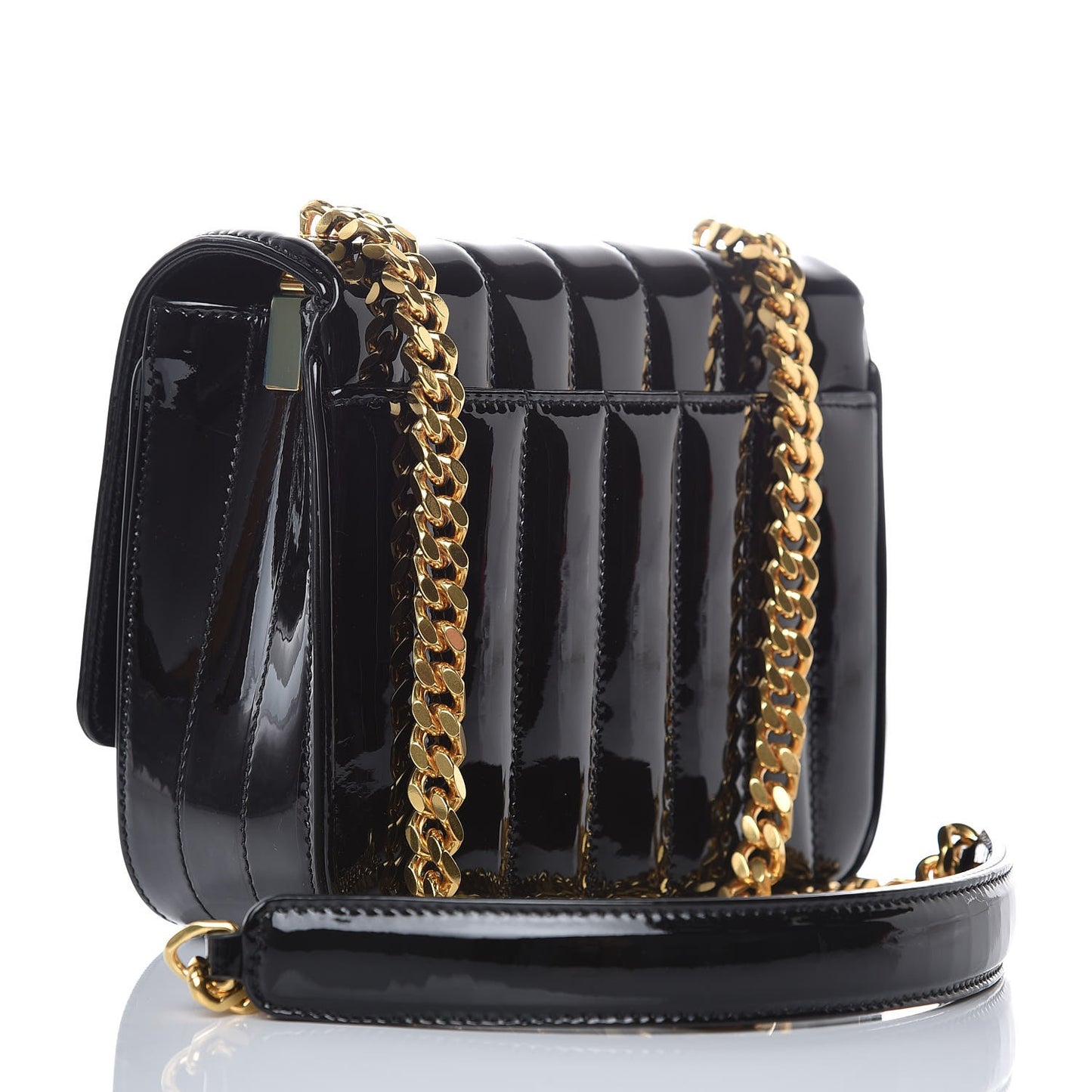 Patent Calfskin Matelasse Monogram Small Vicky Chain Bag Black