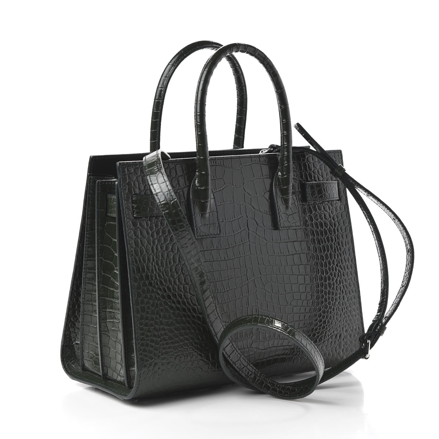 Saint Laurent Calfskin Crocodile Embossed Baby Sac De Jour Dark Leaf 3 of 9