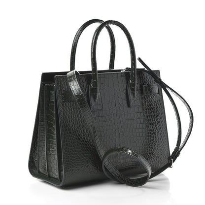Saint Laurent Calfskin Crocodile Embossed Baby Sac De Jour Dark Leaf 3 of 9