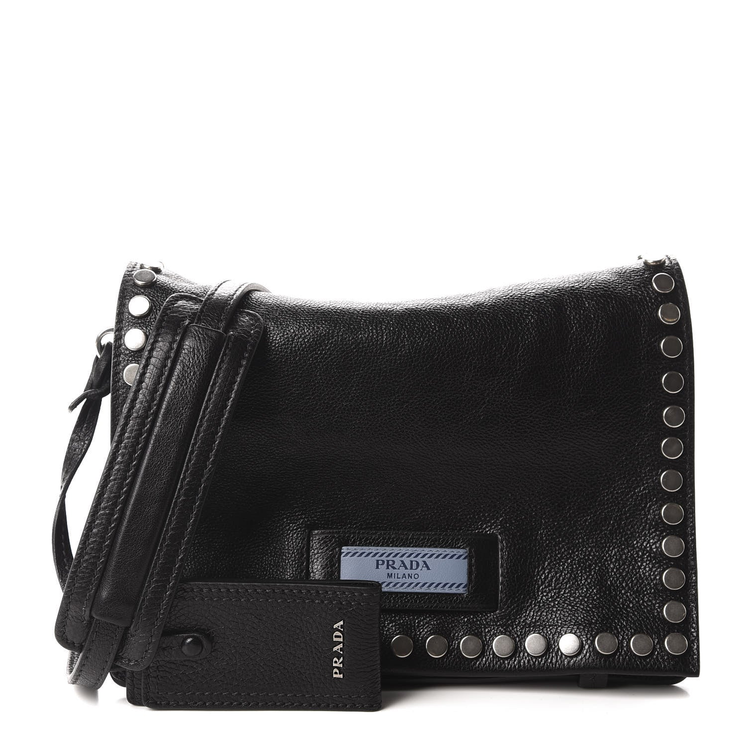 Prada Glace Calfskin Studded Etiquette Flap Black 1 of 11