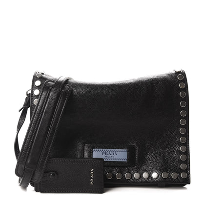 Prada Glace Calfskin Studded Etiquette Flap Black 1 of 11