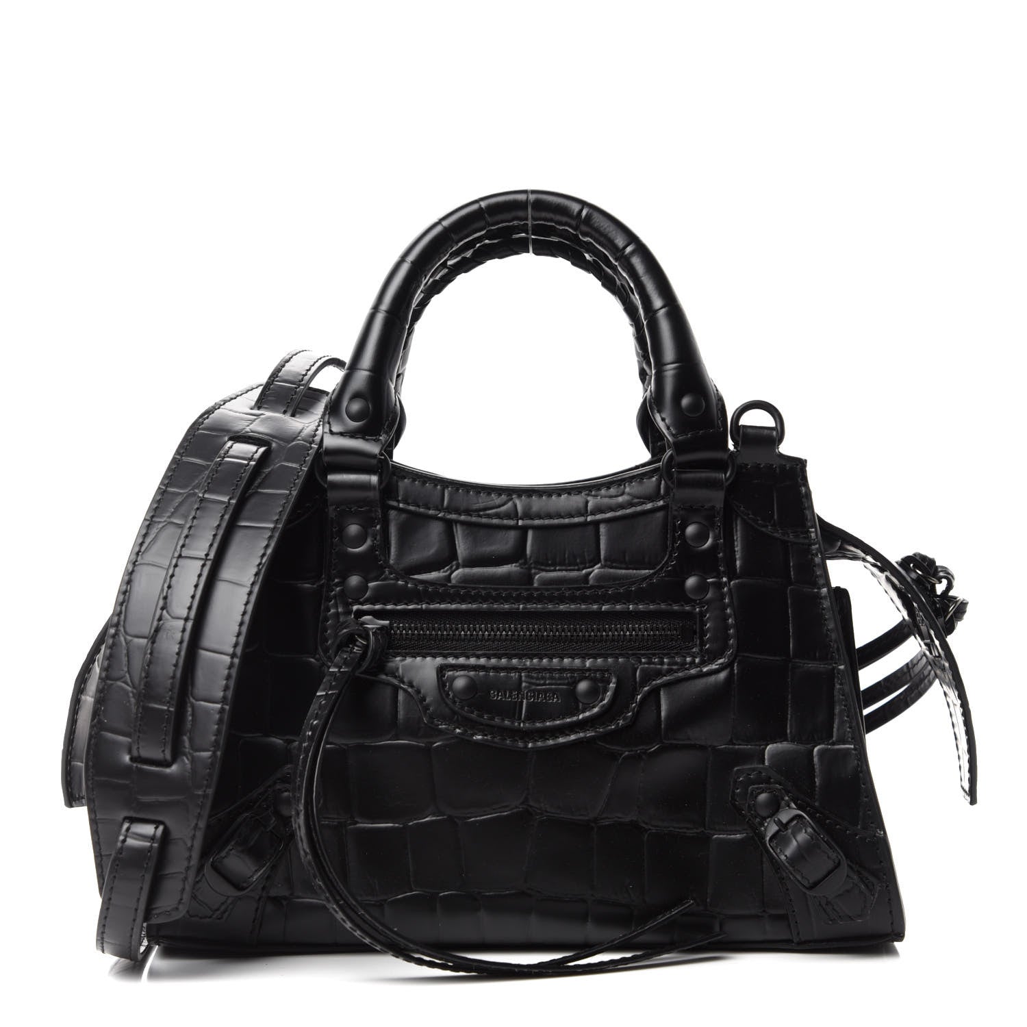 Balenciaga Semi Shiny Calfskin Crocodile Embossed Neo Classic Black Hardware Mini City Black 1 of 10