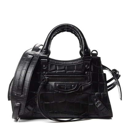 Balenciaga Semi Shiny Calfskin Crocodile Embossed Neo Classic Black Hardware Mini City Black 1 of 10