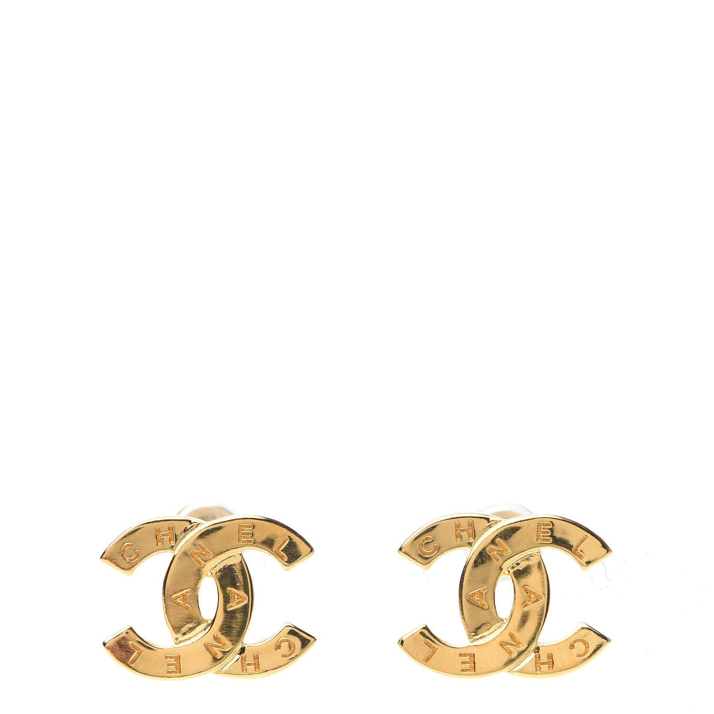 Metal CC Paris Button Stud Earrings Gold