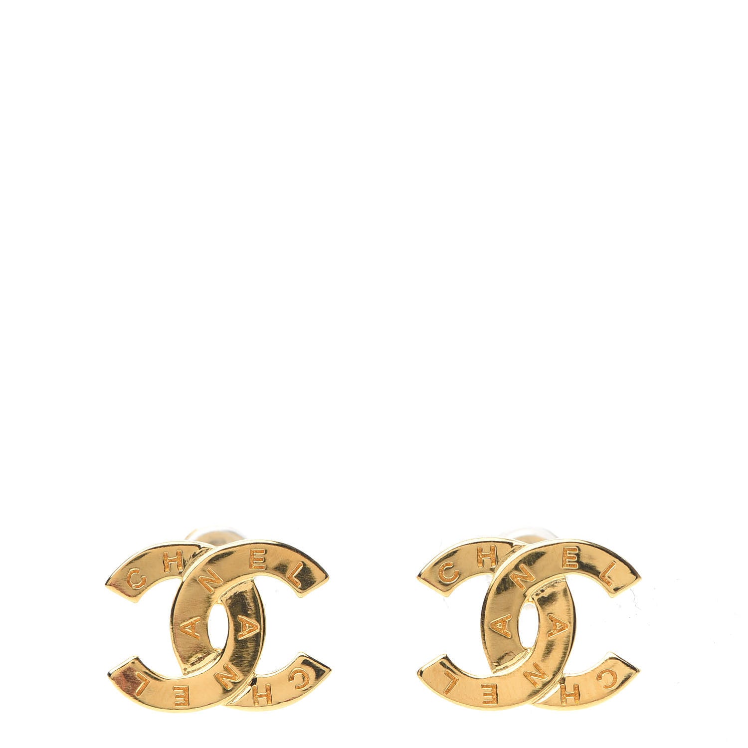 Chanel Metal CC Paris Button Stud Earrings Gold 1 of 5