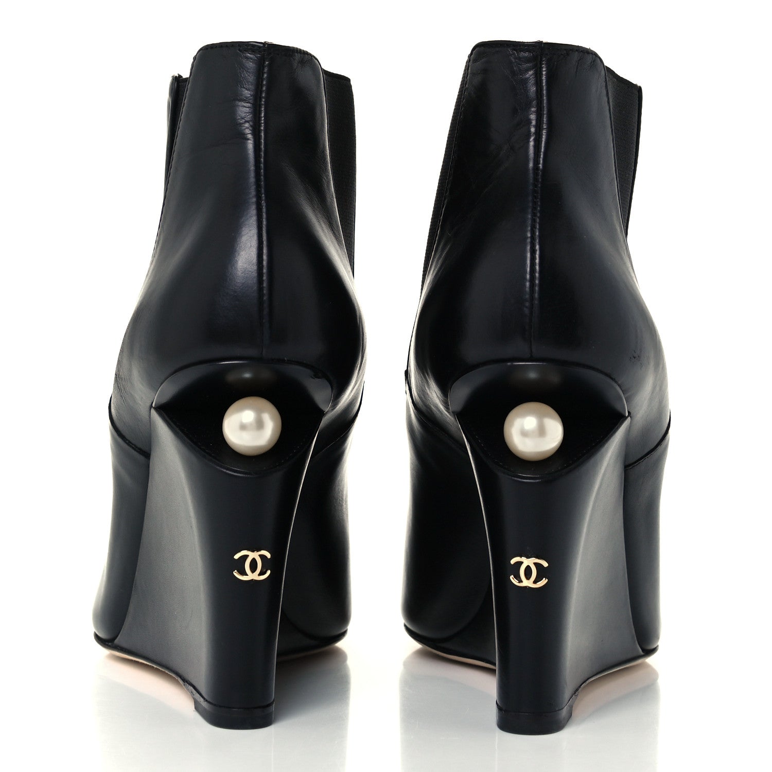 Chanel Lambskin Pearl CC Ankle Boots 37.5 Black 6 of 10