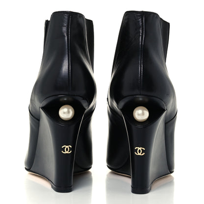 Chanel Lambskin Pearl CC Ankle Boots 37.5 Black 6 of 10