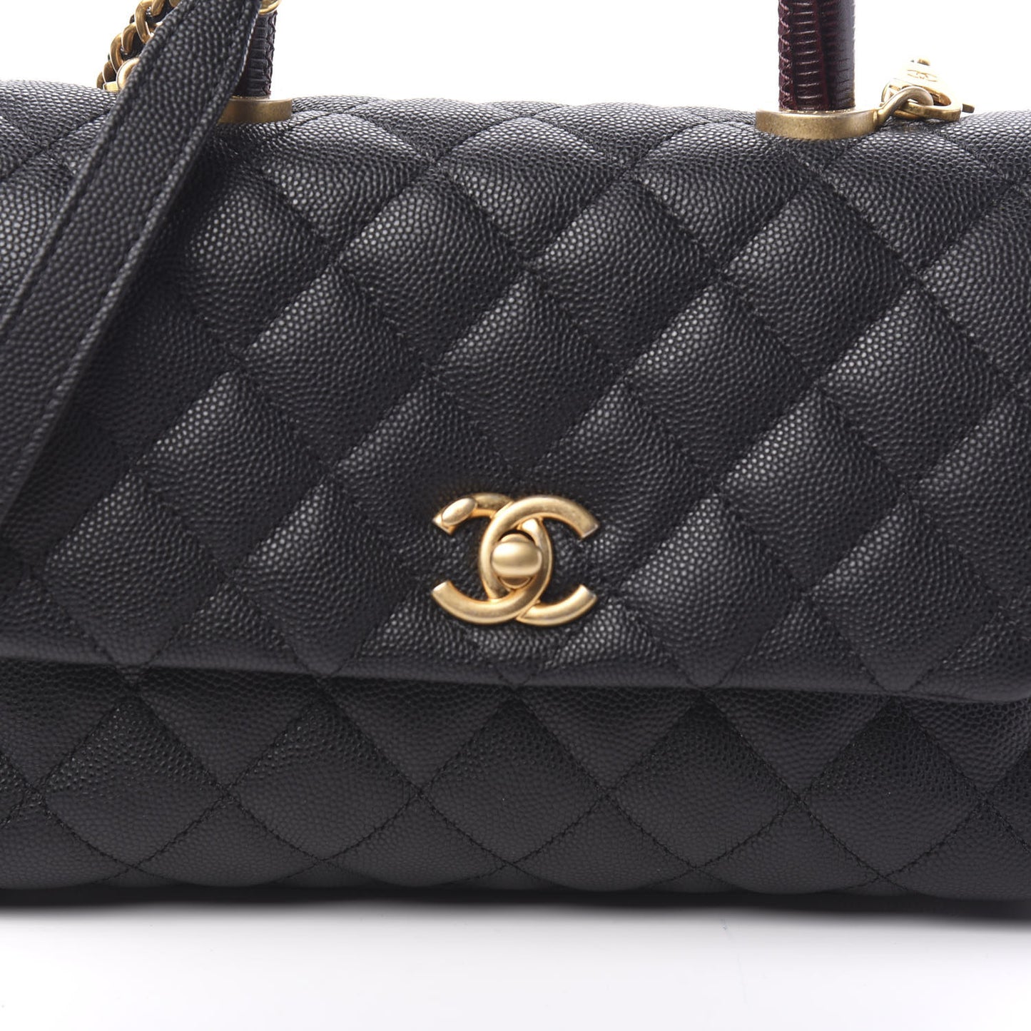 Caviar Lizard Embossed Quilted Mini Coco Handle Flap Black