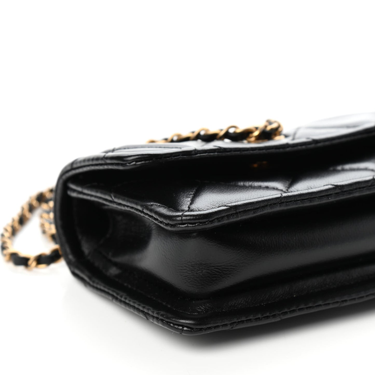 Shiny Lambskin Quilted Extra Mini Flap Black