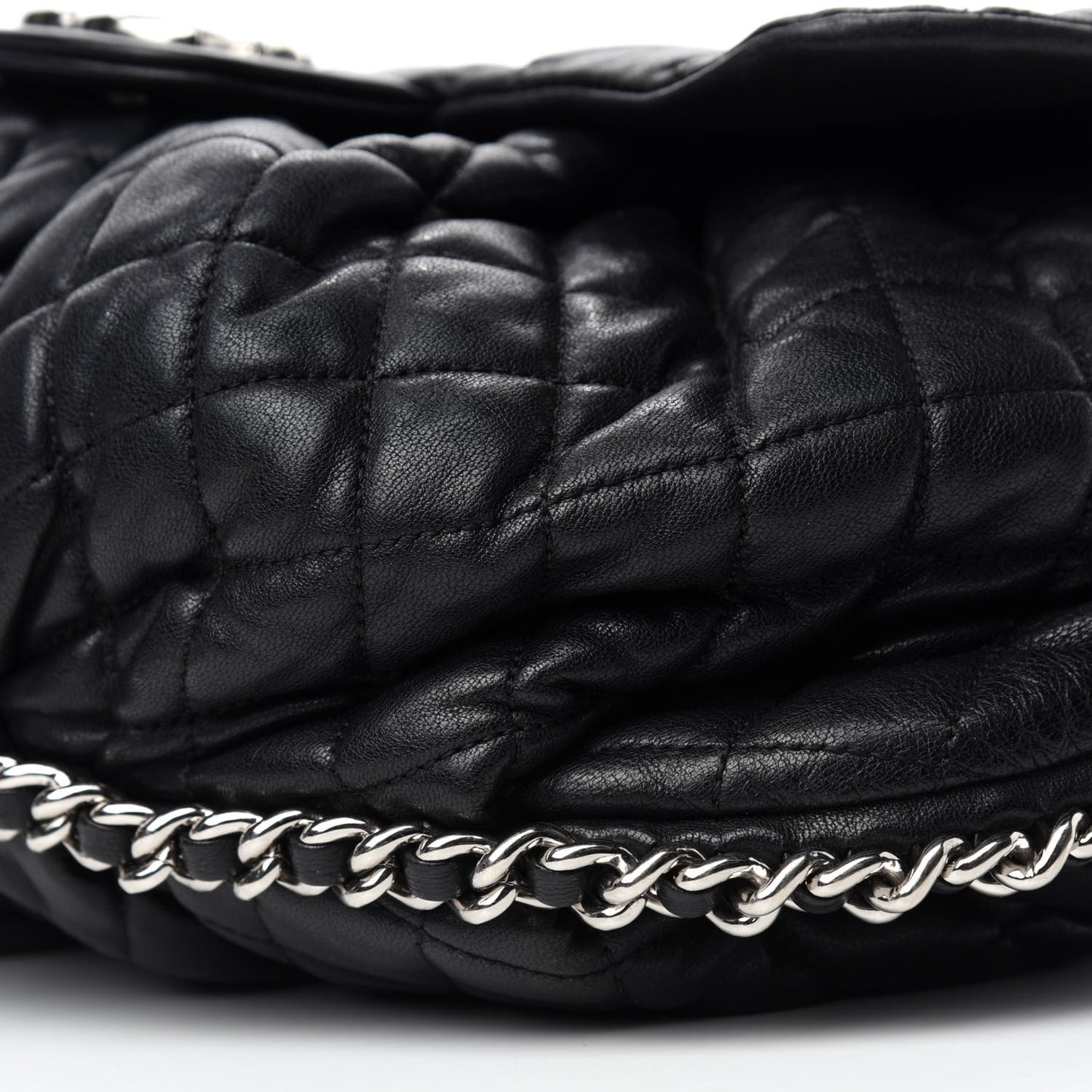 Washed Lambskin Quilted Large Chain Around Messenger Black