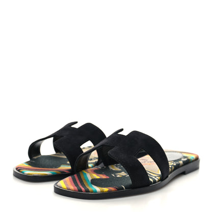 Hermes Suede Goatskin Oran Sandals 35.5 Black 3 of 9