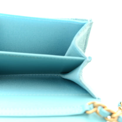 Chanel Denim Quilted Chanel 19 Flap Card Holder With Chain Light Blue 8 of 19