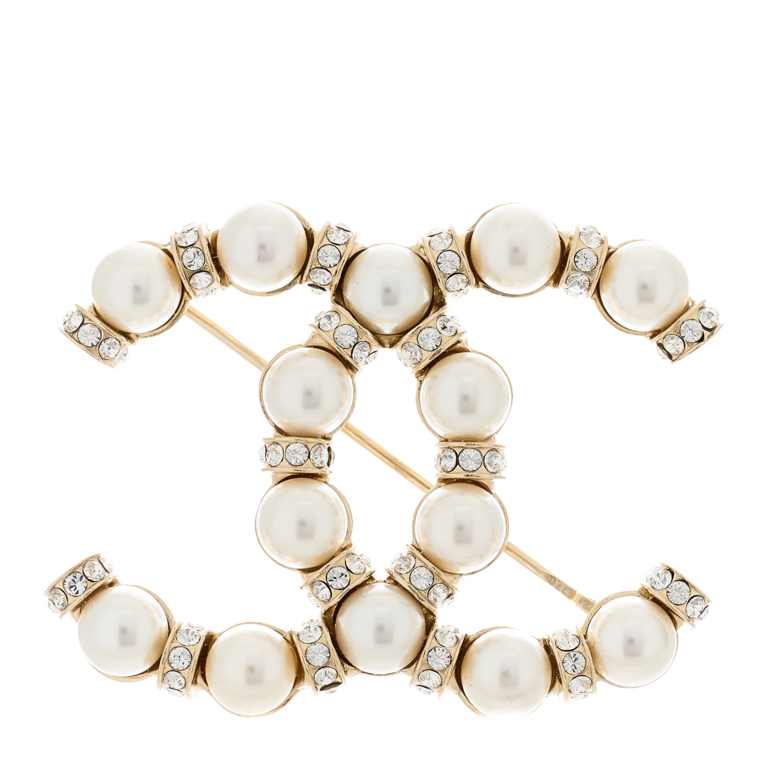 Chanel Pearl Crystal Nefertiti CC Brooch Gold 1 of 5