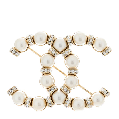 Chanel Pearl Crystal Nefertiti CC Brooch Gold 1 of 5
