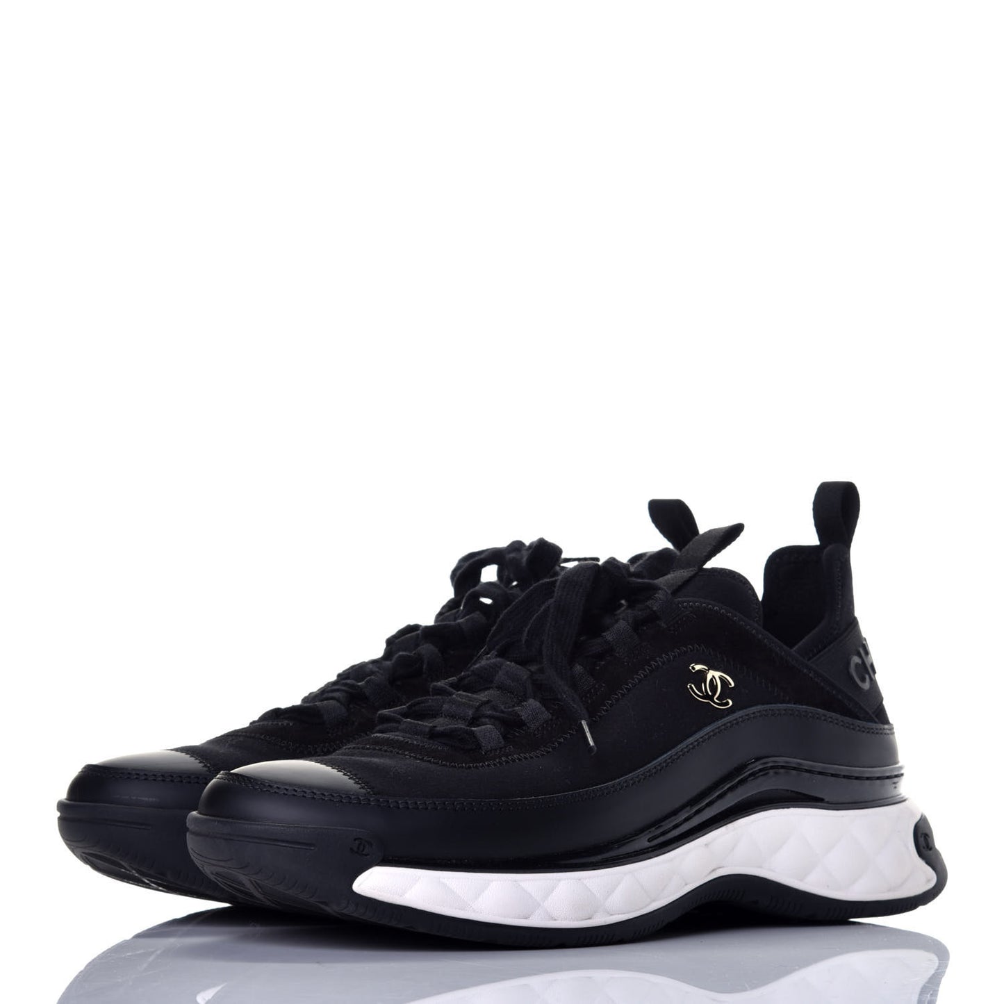 Velvet Calfskin Mixed Fibers CC Sneakers 40 Black