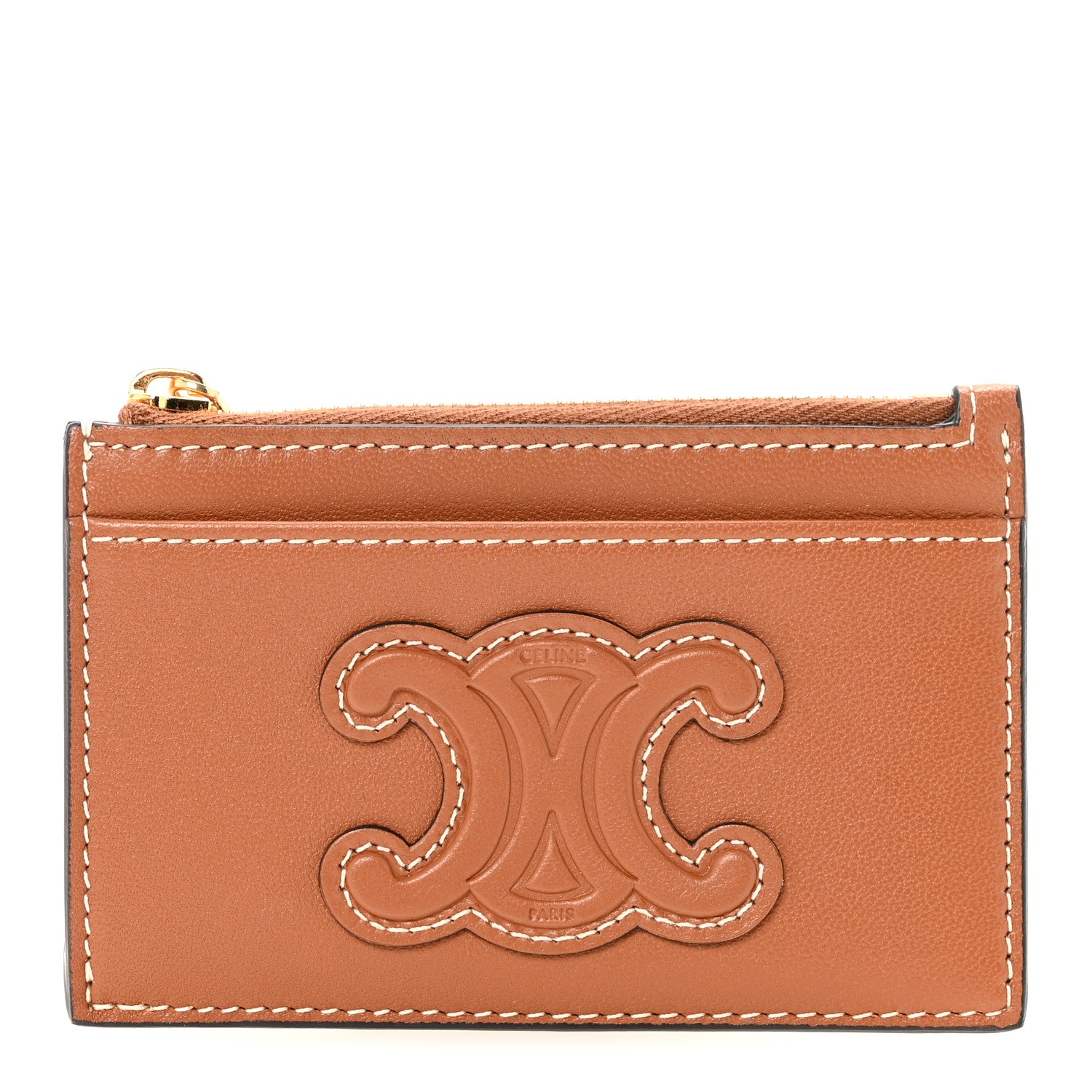 CELINE 財布 Celine Triomphe Calfskin Zipped Card Holder Tan 1781996 – FASHIONPHILE