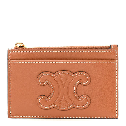 Celine Triomphe Calfskin Zipped Card Holder Tan 1 of 7