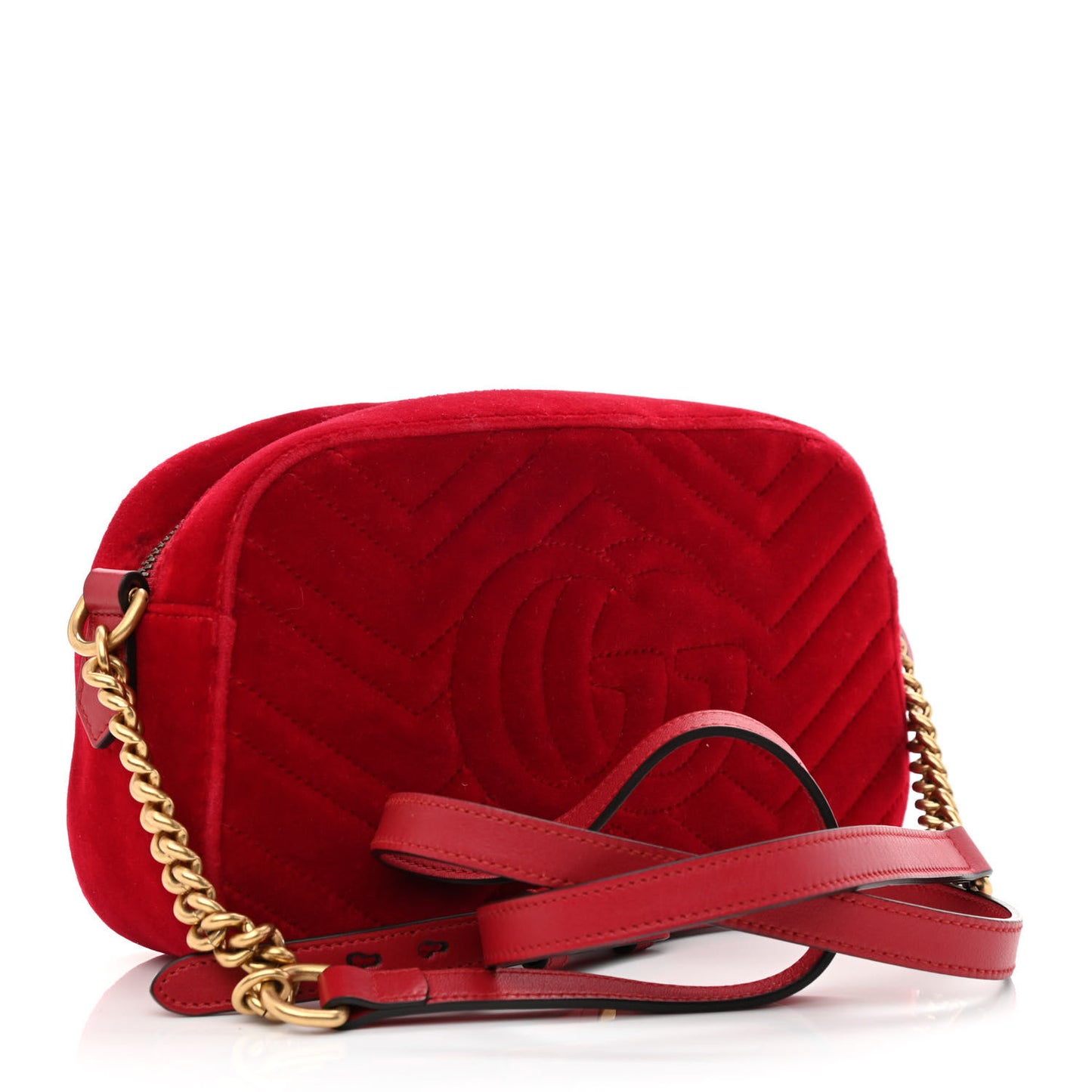 Velvet Matelasse Small GG Marmont Chain Shoulder Bag Hibiscus Red