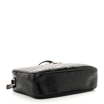 Saint Laurent Calfskin Crocodile Embossed Monogram Lou Camera Bag Black 4 of 13