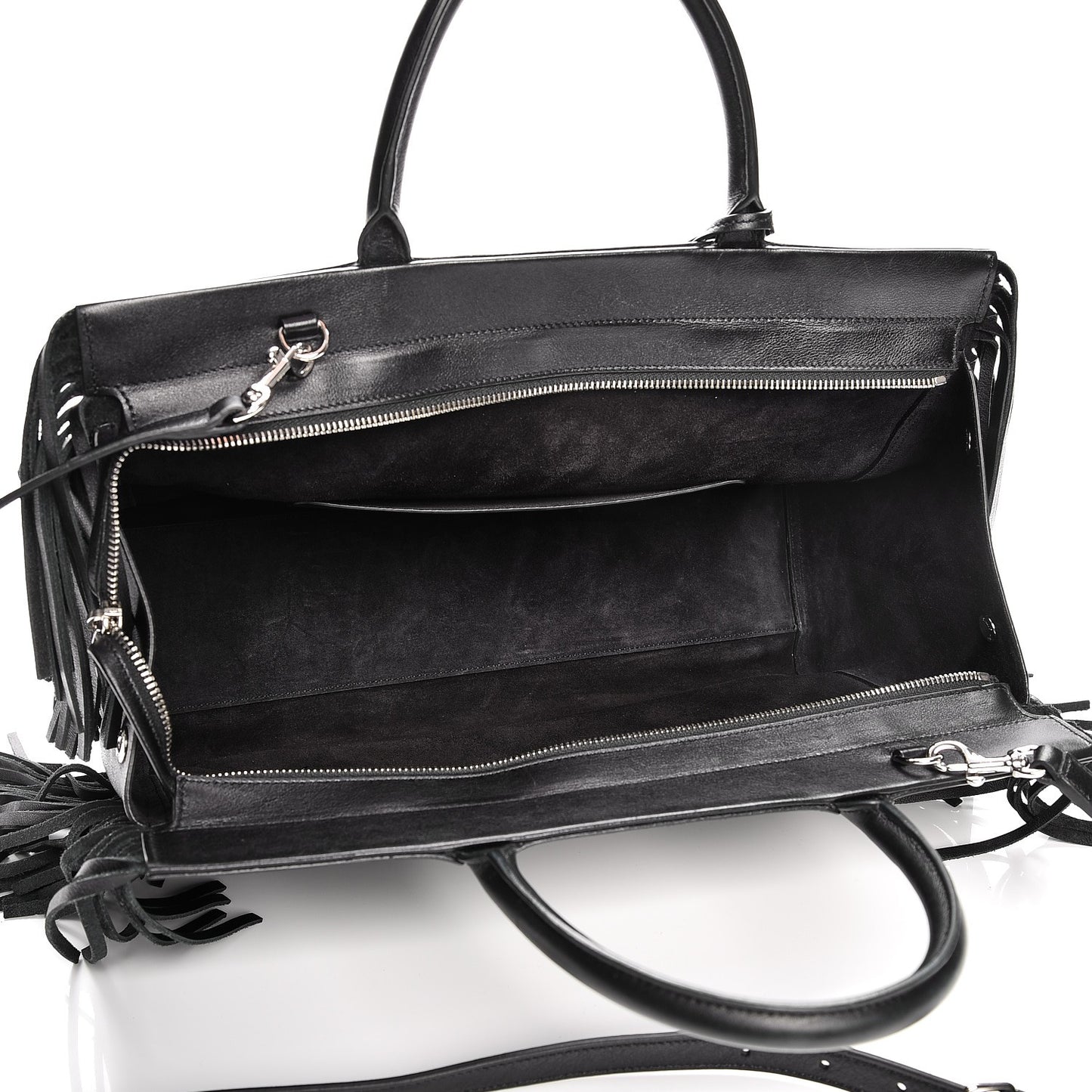 Grained Calfskin Medium Fringe Cabas Rive Gauche Black
